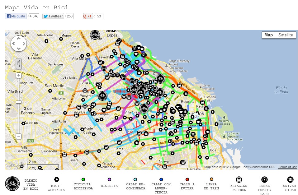 Mapa de La vida en bici